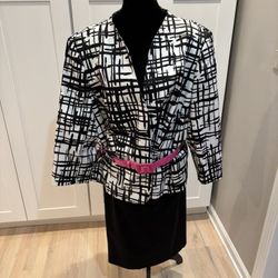 Arthur S. Levine for Tahari Black And White Suit With Pink Belt Size 18