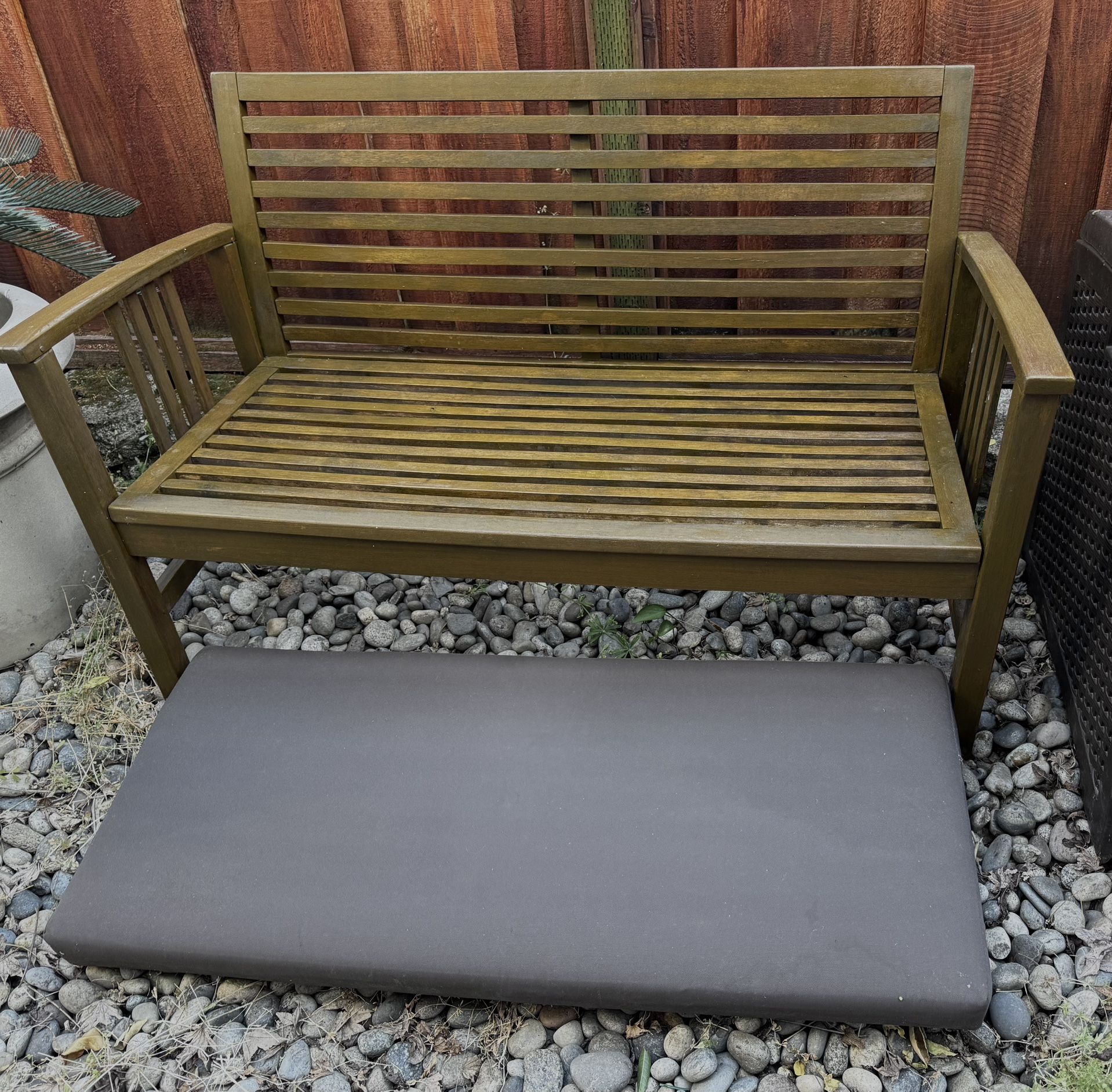 🏡 48” Solid Wood Patio Bench / Loveseat + Brand New Water Resistant Cushion
