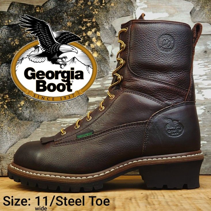 New GEORGIA BOOT 8" Steel Toe EH Rated Waterproof Logger Work Boots Botas Size: 11 wide