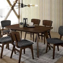 MID CENTURY MODERN 7 PIECE DINING TABLE SET PADDED SEATS - MESA SILLAS
