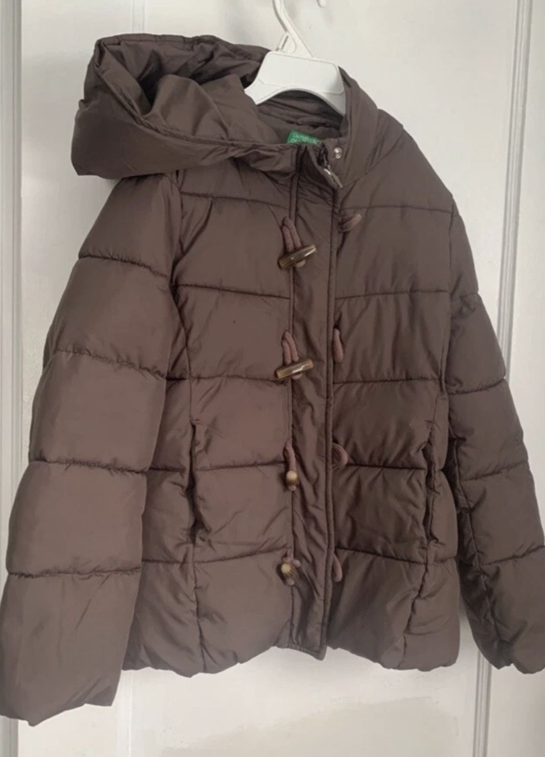 United Colors of Benetton Olive Brown Jacket Hoodie – Girls’ Small Button Zipper