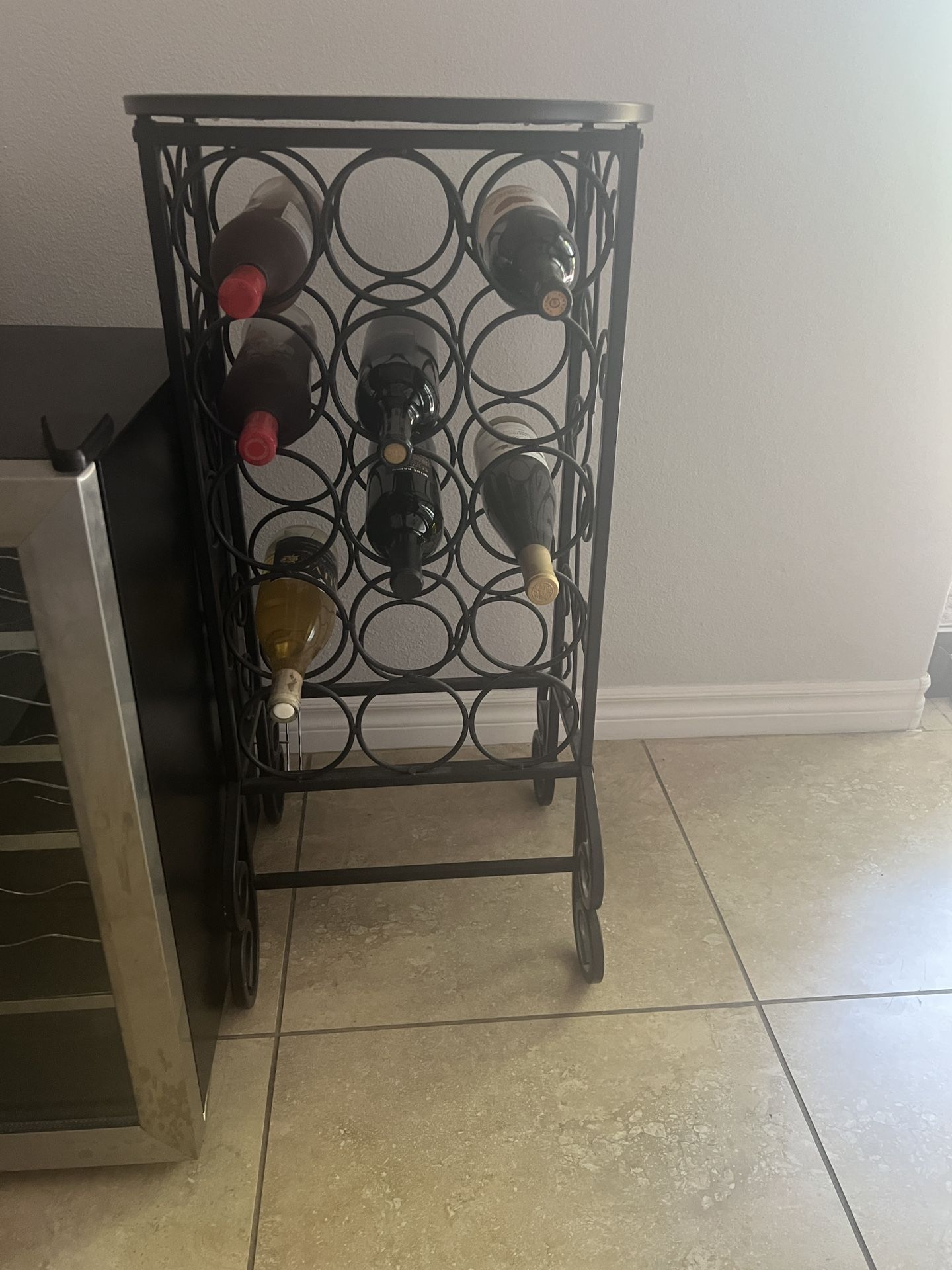 Metal Wine Rack Table with Glass Top