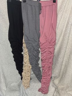 Set of 2 Rushed Leg Sweats - Elastic Band Waist