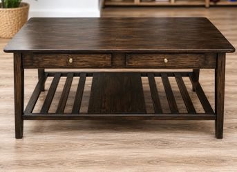 Dark Wood Coffee Table w/ Drawers & Storage Shelf