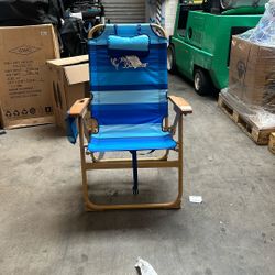 Tommy Bahama Hi-Boy Beach Chair Wood Grain Finish Blue Palm/Blue Stripe