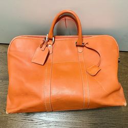 J Crew Vintage Orange Leather Large Travel Duffle Weekender Bag