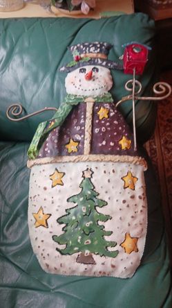 Large Primitive Metal Hanging Snowman 