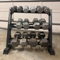 Gym equipment, bench,  dumbbells, rack, step, mat