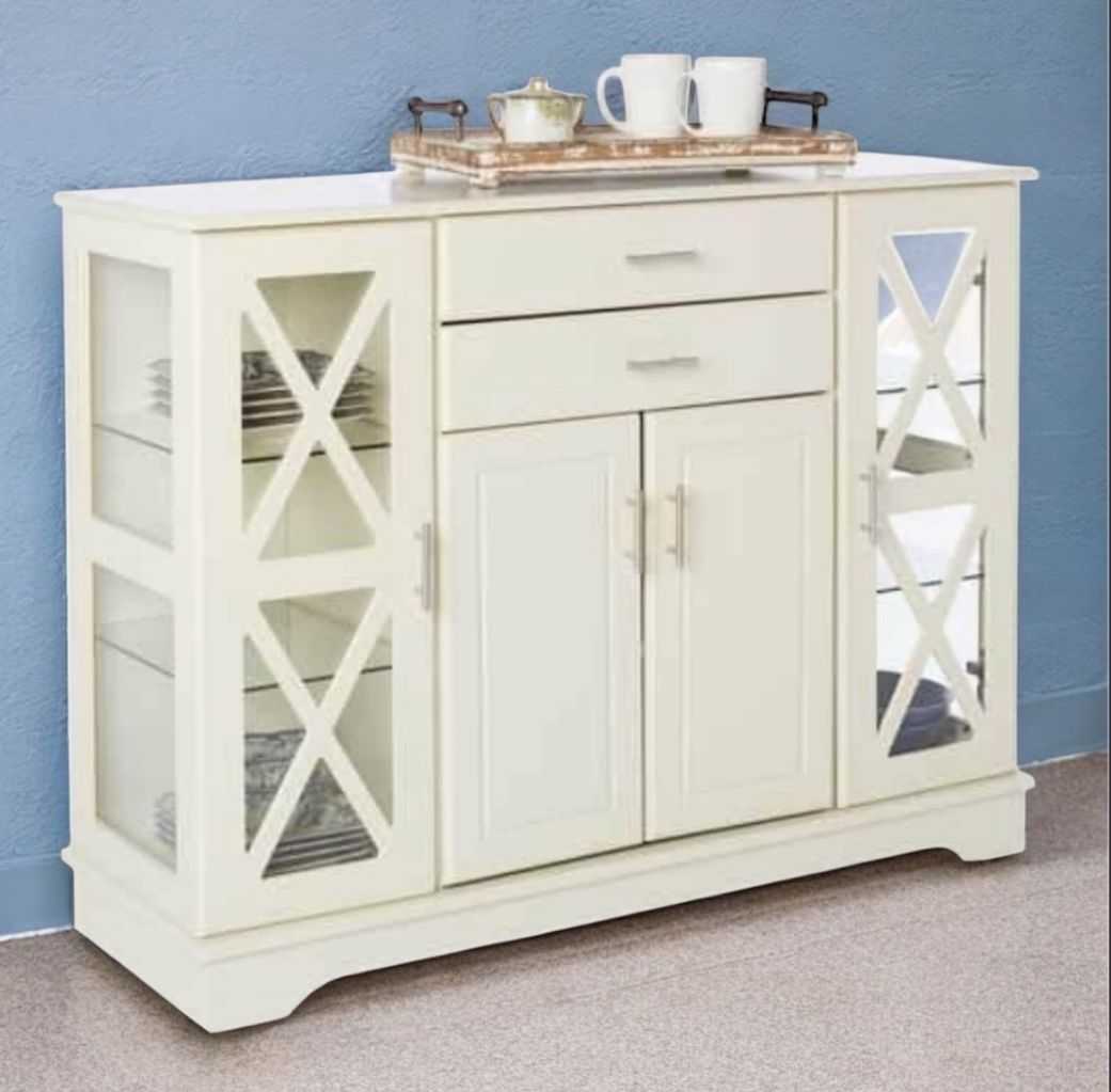 New Antique White Eggshell Storage Buffett Server Sideboard Entryway Liquor Wine Cabinet Console