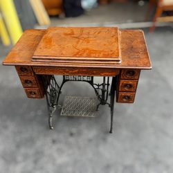 Antique Singer Sewing Machine + Tiger Oak Cabinet
