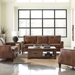 Brand New Genuine Leather Brown Sugar Sofa and Love Seat Set