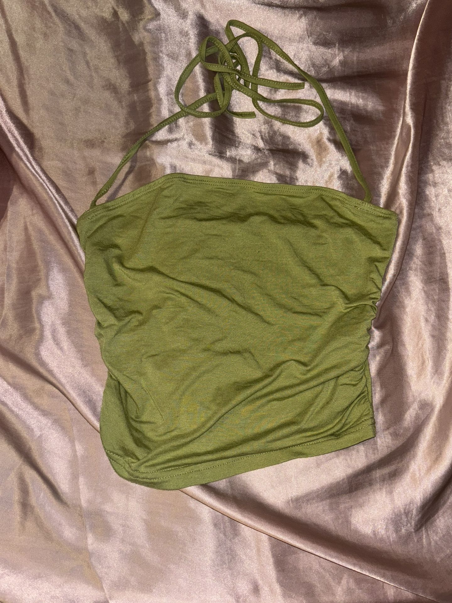 Green plain halter crop top