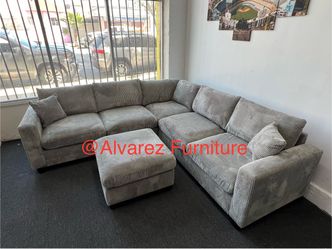 Corduroy sectional sofa with ottoman