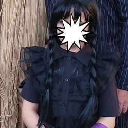 Addams Family Wednesday Halloween/Cosplay Dress Size 150 (10). Includes Braided Wig