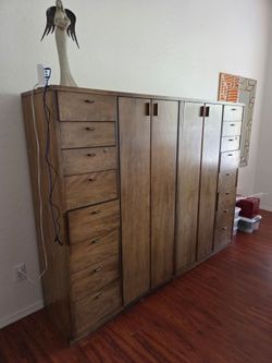 Large Wood Wardrobe Cabinet with Drawers