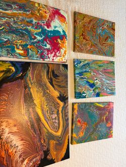 Original Abstract Art Painting Signed Bundle Lot of 5 Home Decor Planets  Acrylic Trippy Angel Swirls Signed Lot of 5 Includes five original pieces si
