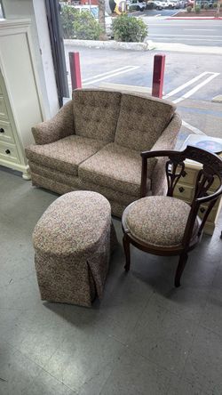 3PC Antique Set Love seat chair and foot stool