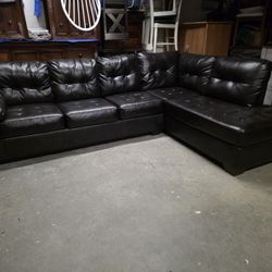 Dark Brown Leather Tufted L Shaped Sectional Couch