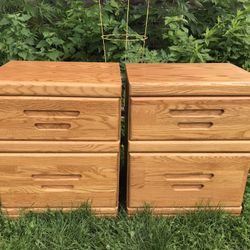 Golden Oak Wood Nightstands 