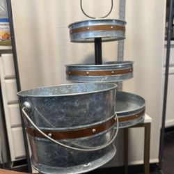 Galvanized Metal bucket and Three Tier Tray