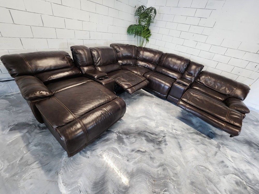 Real Leather Reclining Sectional Couch From American Furniture.