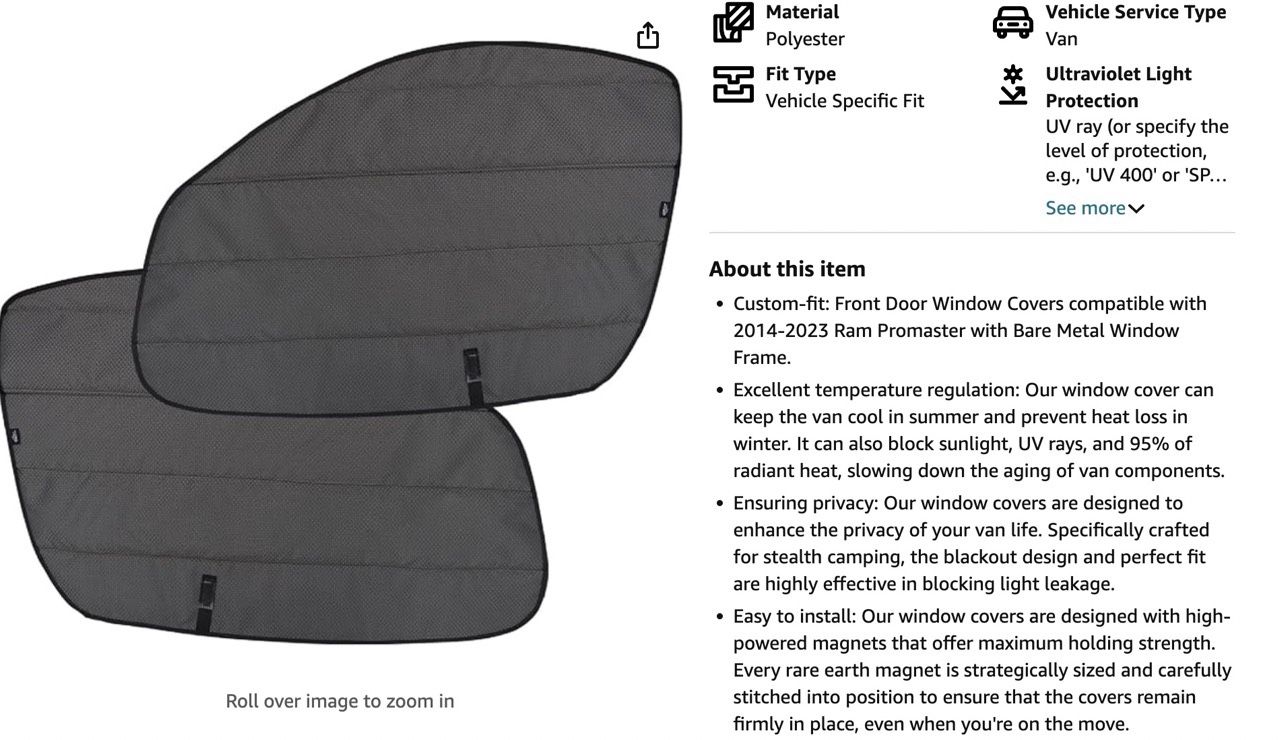 Van Window Covers for Ram Promaster (2014-2023 Models)