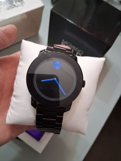 Movado Bold Black Watch with Blue Accents