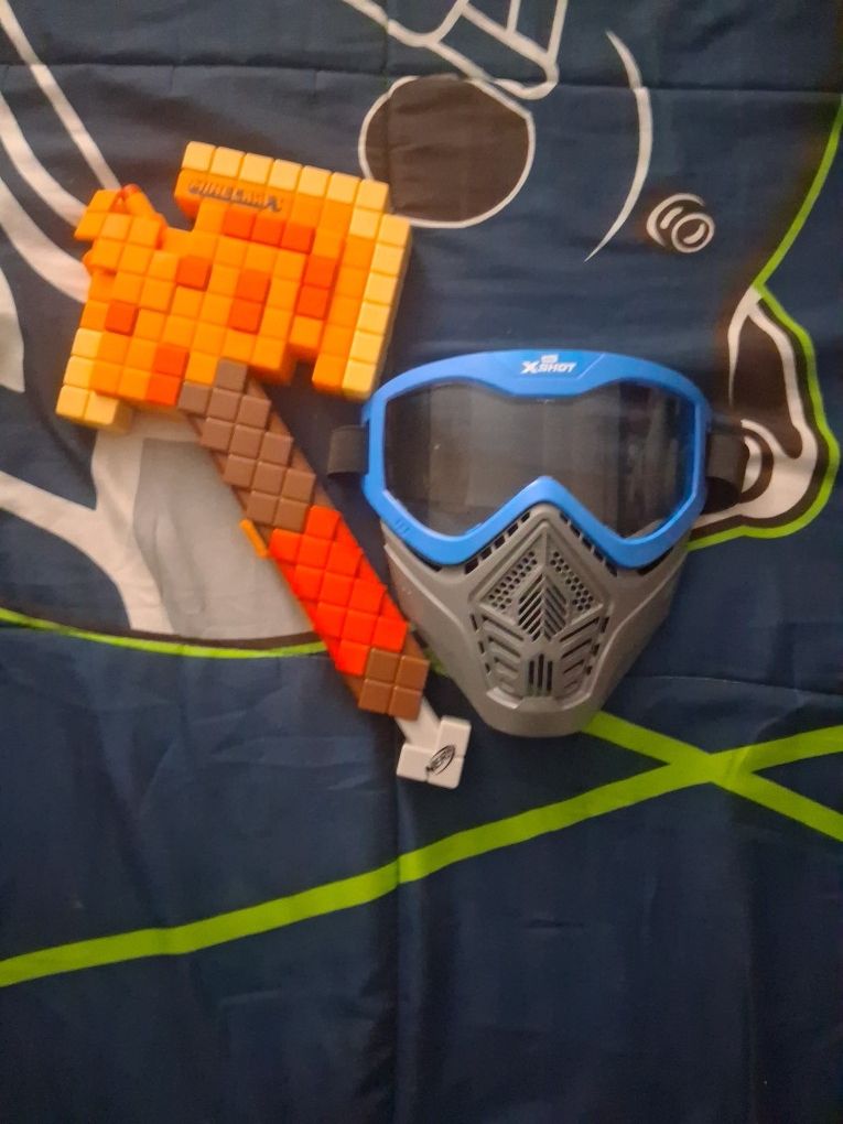 Minecraft Axe Nerf Gun And Xshot Face Mask