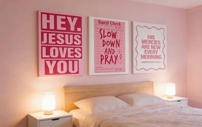 LWYANYT999 3Pcs Pink Christian Canvas Wall Art Light Pink Y2K College Dorm Room