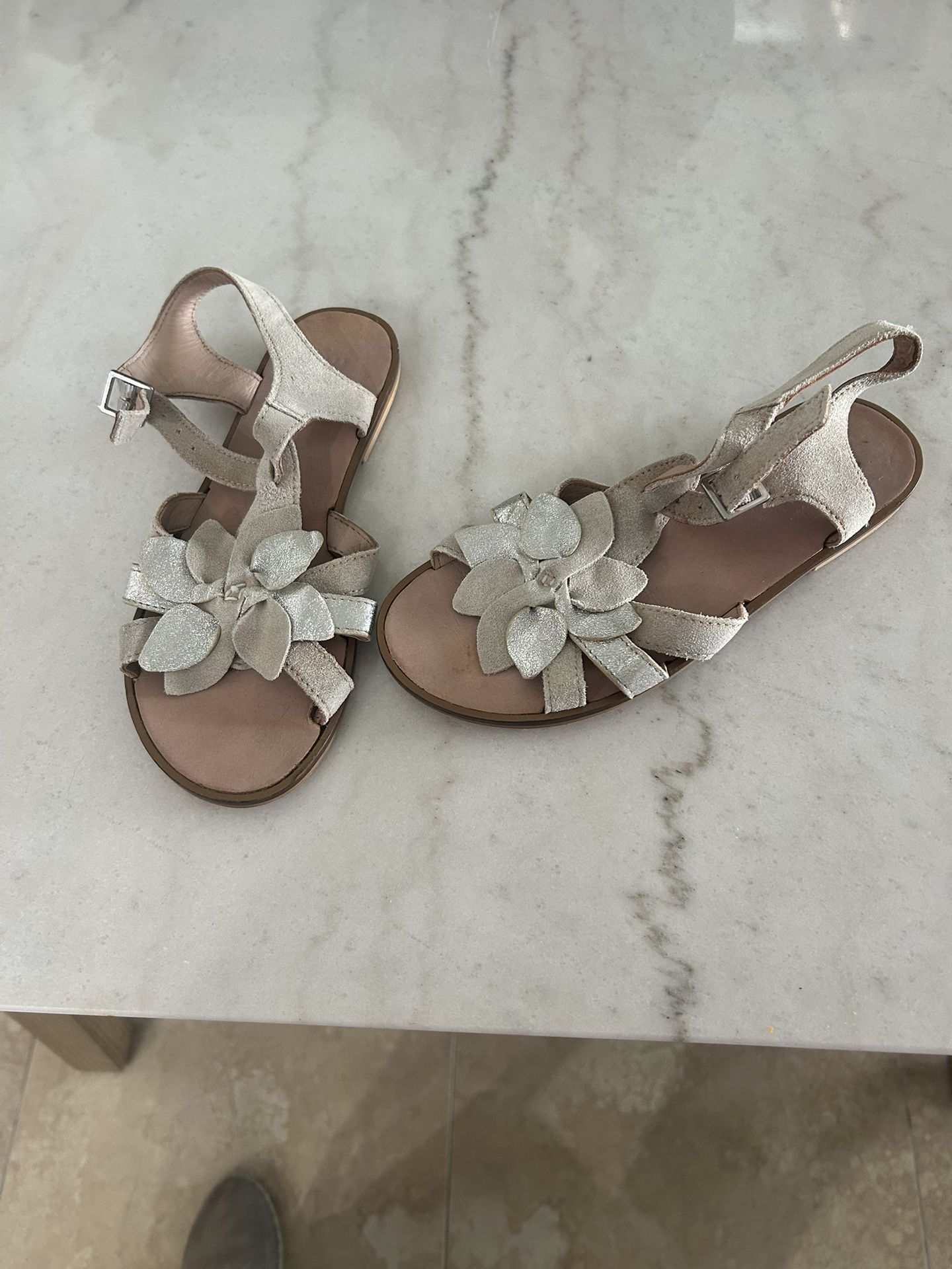 H&M flat sandals, beige and silver, suede