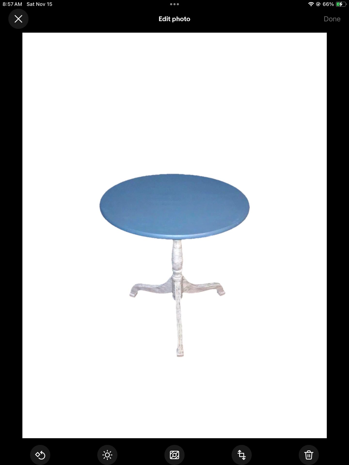 Coastal blue and white flip top end table/side table