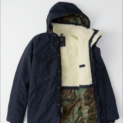 Abercrombie & fitch men's sherpa lined trekking parka navy blue camo Size L New No Tags