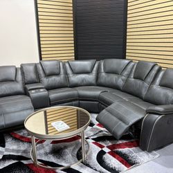 Power Recliner Sectional With USB Available In Black Gray And Brown 