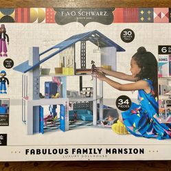 FAO Schwarz Fabulous Family Mansion Luxury Dollhouse 30” Tall 6 Designer Rooms