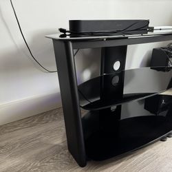 Black Glass 3-Tier TV Stand, with metal sides