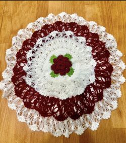 Handmade Turkish Crochet Doily / Table Topper (13”) Burgundy Rose