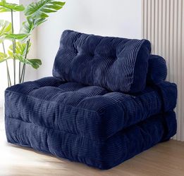 Navy Blue MAXYOYO Twin size Folding Sofa Bed, Convertible Chair Bed with Pillow