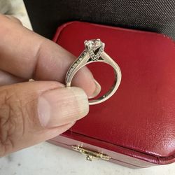 Beautiful 925 Sterling Silver W/ Cz Ring , Size 6.75, Marked 925 EC, Channel Setting On Sides. See Photos