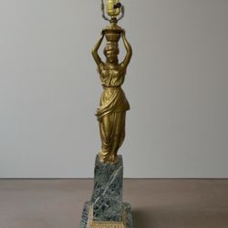 19th Century French Bronze Figural Lamp On Marble Base 29in
