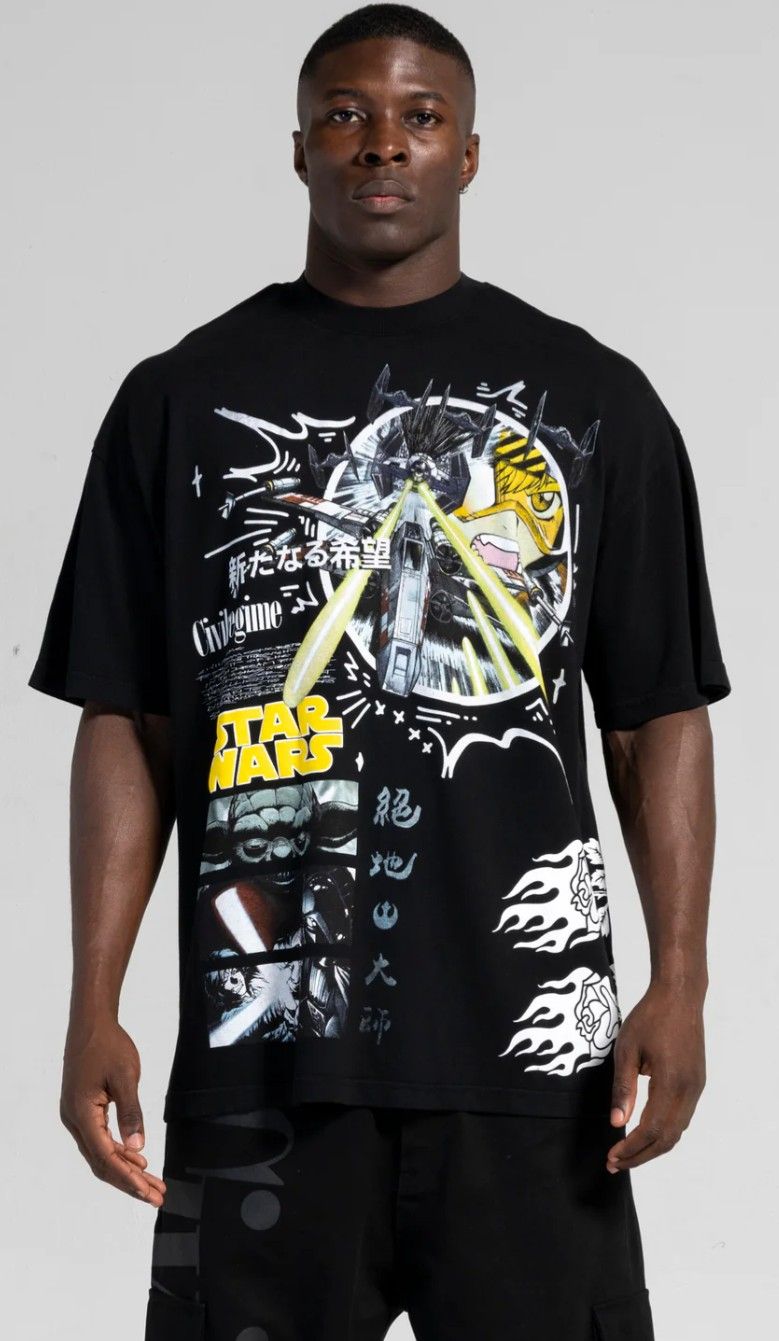 CIVIL REGIME LUKE MANGA AMERICAN CLASSIC OVERSIZED TEE IN BLACK L