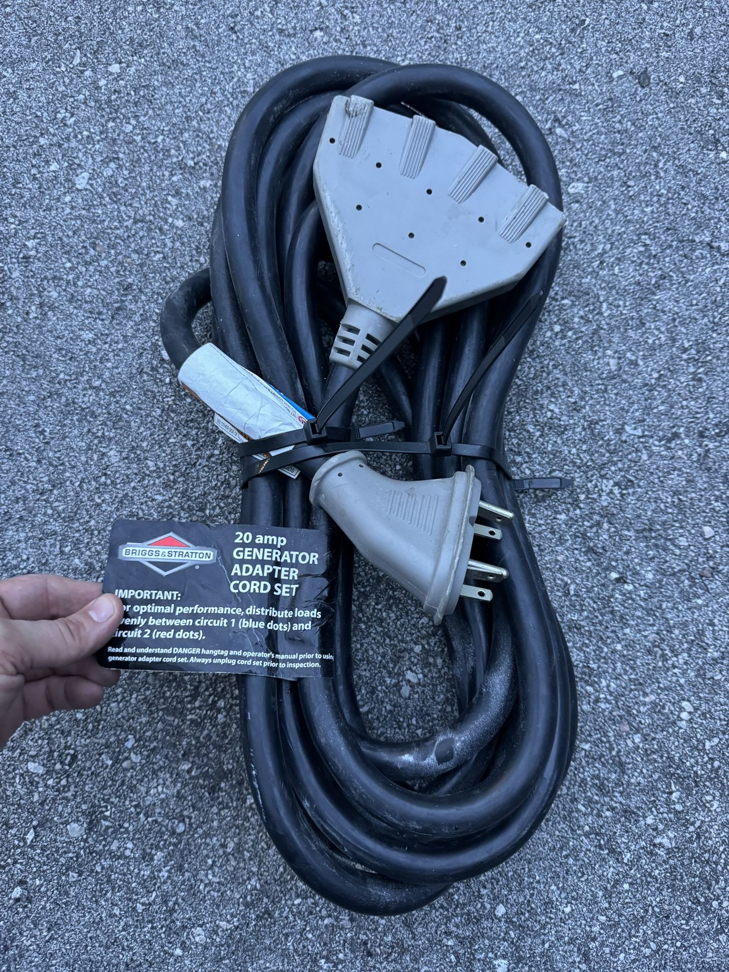 20 amp BRIGGS & STRATTON GENERATOR ADAPTER CORD SET