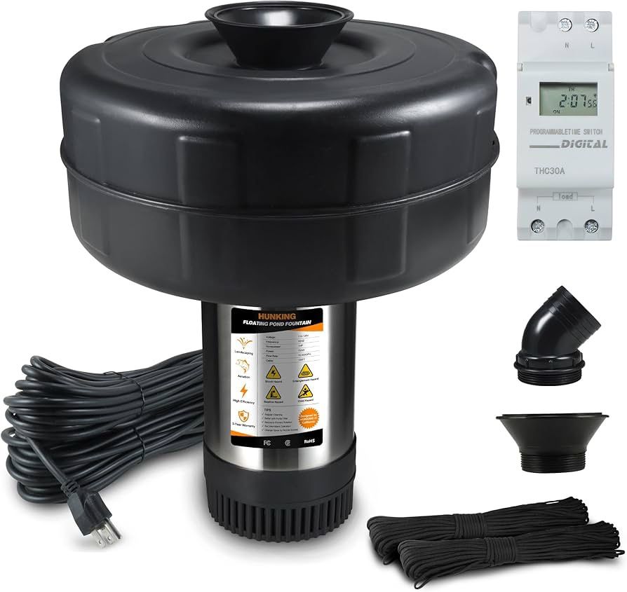 Pond Fountain Aerator 1HP 750W 110V Stainless Steel Floating Fountain With 100ft Power Cord & Rope & Timer Aerating Fountain Pump for Small Large Po