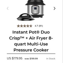 Instant Pot® Duo Crisp™ + Air Fryer 8-quart Multi-Use Pressure Cooker