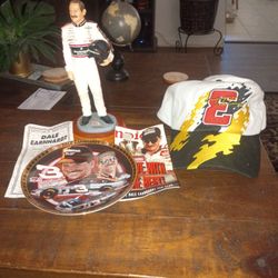 Dale Earnhardt Statue Number 12 Of 1605. Commerentive Plate With Certificate Of Authenticity, Backwards 3 Hat