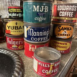 $15 Each Vintage coffee cans, perfect for coffee, bar kitchen or succulents decor pick up is in Canyon country/Santa Clarita cross posted MQ