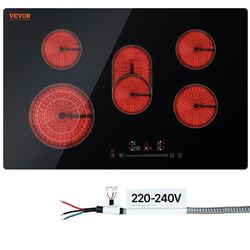VEVOR Built in Electric Stove Top, 30.3 x 20.5 inch 5 Burners, 240V Glass Radiant Cooktop with Sensor Touch Control, Timer & Child Lock Included