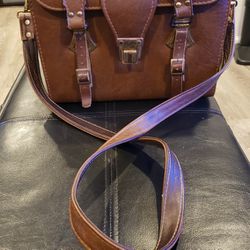 Vintage Camera Bag Case Brown Leather Hard Sided With Buckles And Shoulder Strap