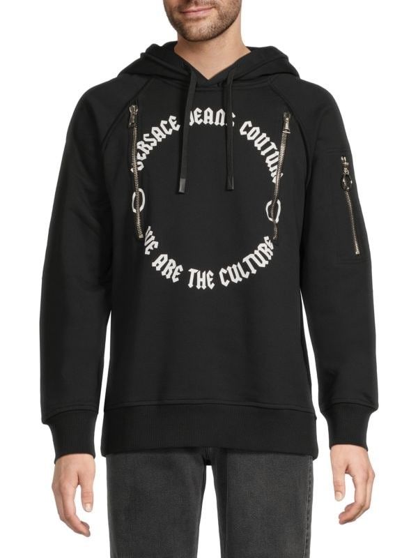 New Versace Jeans Couture Logo Fleece Hoodie Black Size L - RETAIL $650