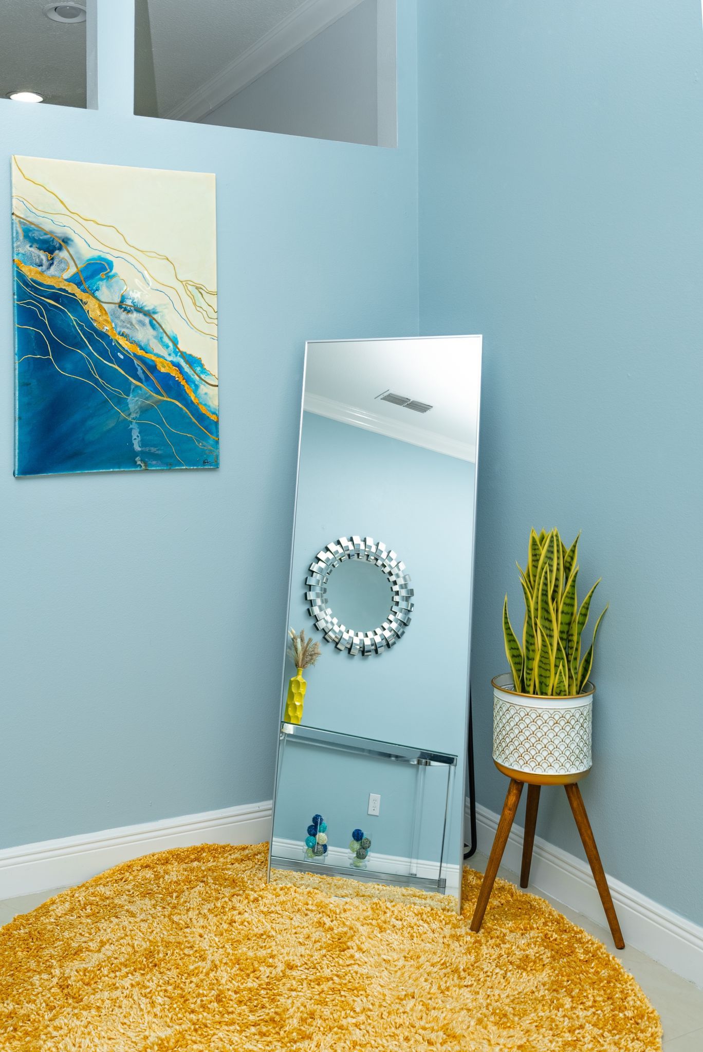 Mirror, Plant And Wall Art