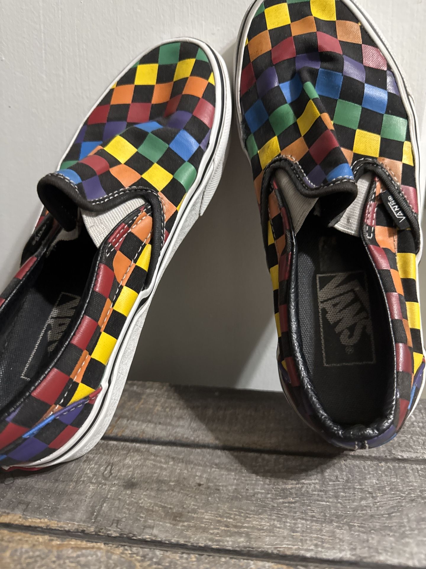 Rainbow Checkered Slip On Vans